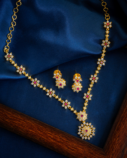 Elegant Floral American Diamond Replica Necklace Set
