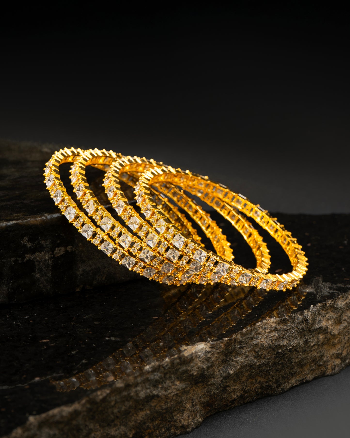 Gold Tone CZ Diamond Bangles (4-Bangles)