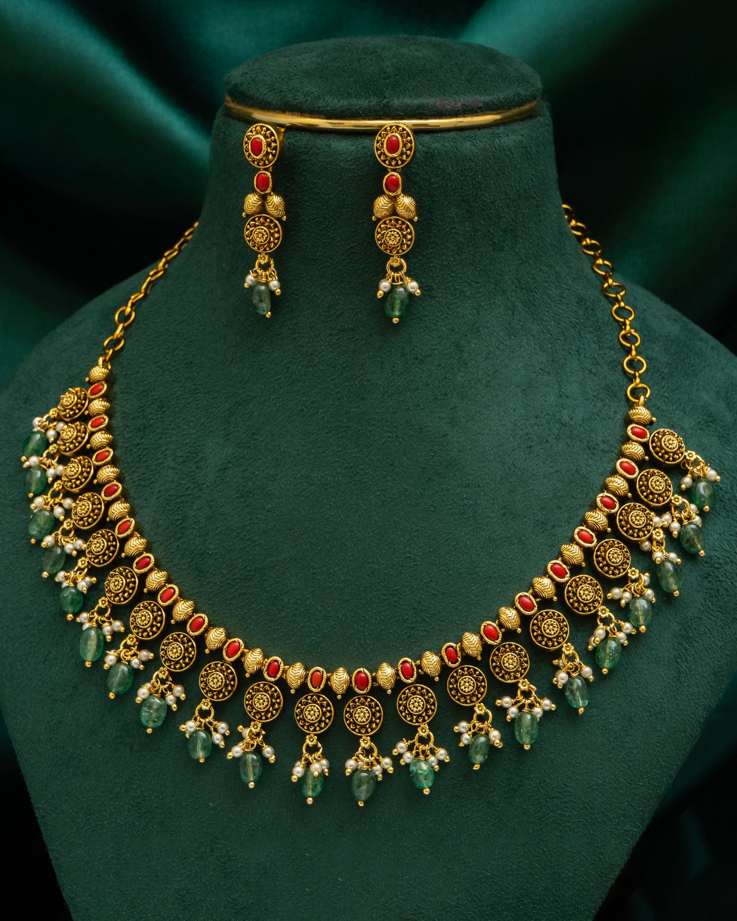 Antique Gold-Toned Necklace Set with Earrings.
