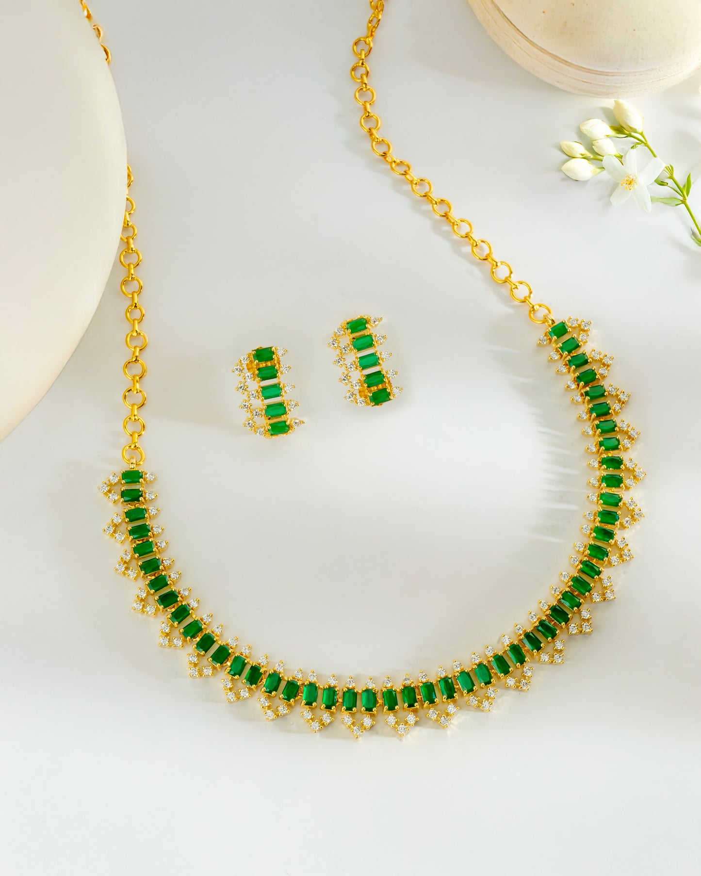 Elegant Emerald CZ Necklace set with Earrings