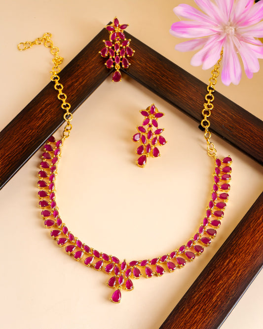 Ruby Stone Necklace with Earrings