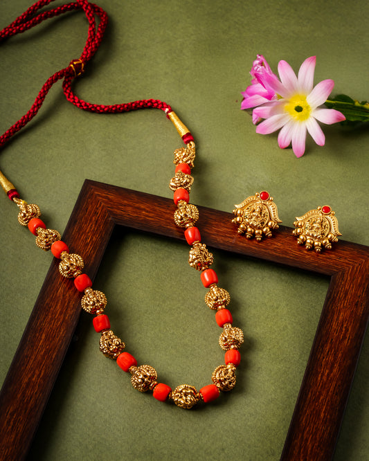 Vintage Style Coral Necklace in Antic Polish Finish