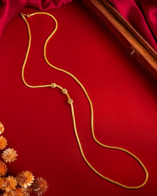 Simple Gold-Plated Floral Motif Mop (Mugappu) Chain Necklace