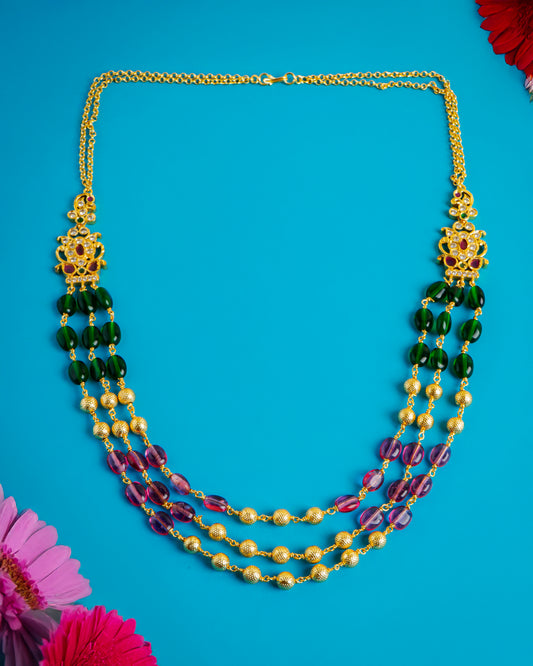 Multi Colour 1 Gram Gold-Plated Layered Beaded Necklace
