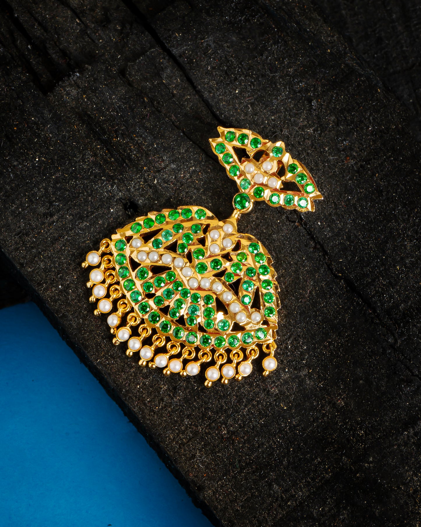 Micro Plated 1 Gram Gold Panchaloha Padakam (Green) with Chain