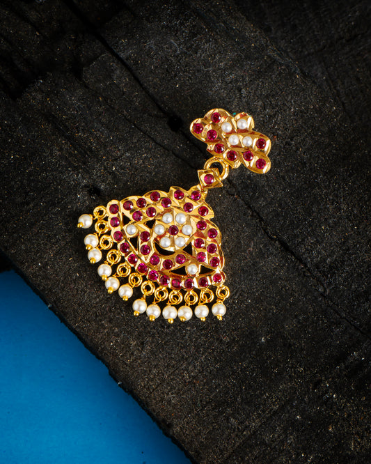Micro Plated 1 Gram Gold Panchaloha Padakam (Red) with Chain