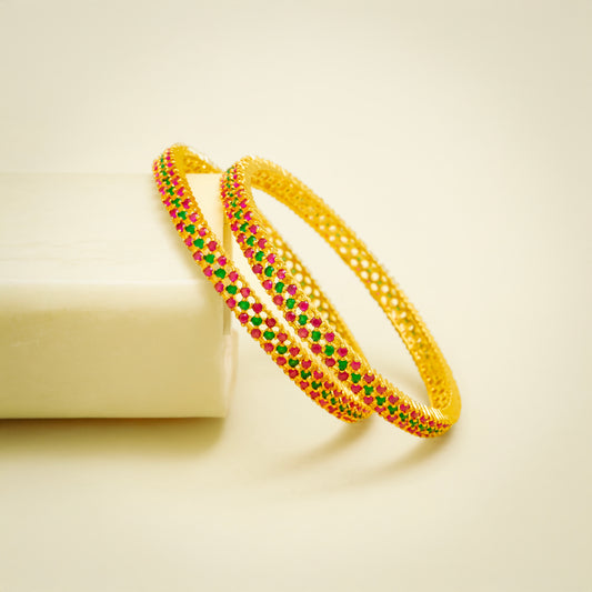Gold-Tone AD Stone Ruby & Emerald Bangles