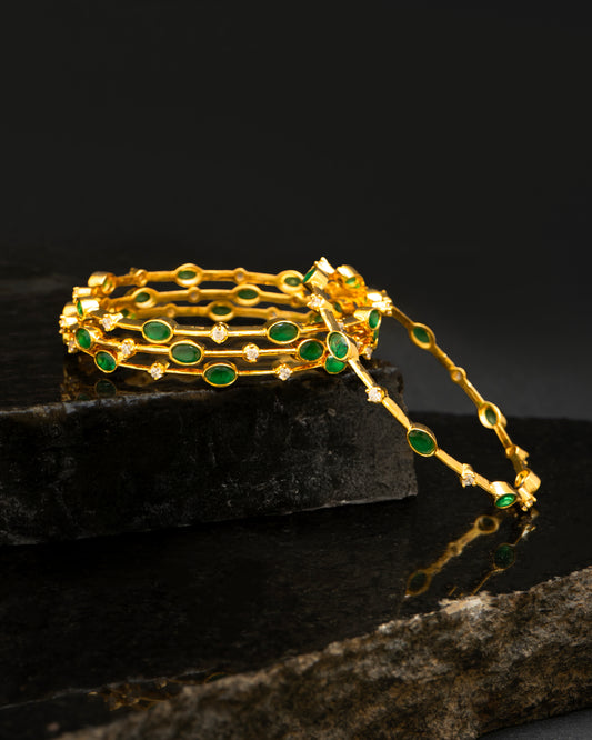 Emerald CZ Stone Bangles (4-Bangles)