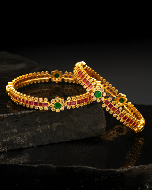 Traditional Ruby-Emerald CZ Stone Bangles