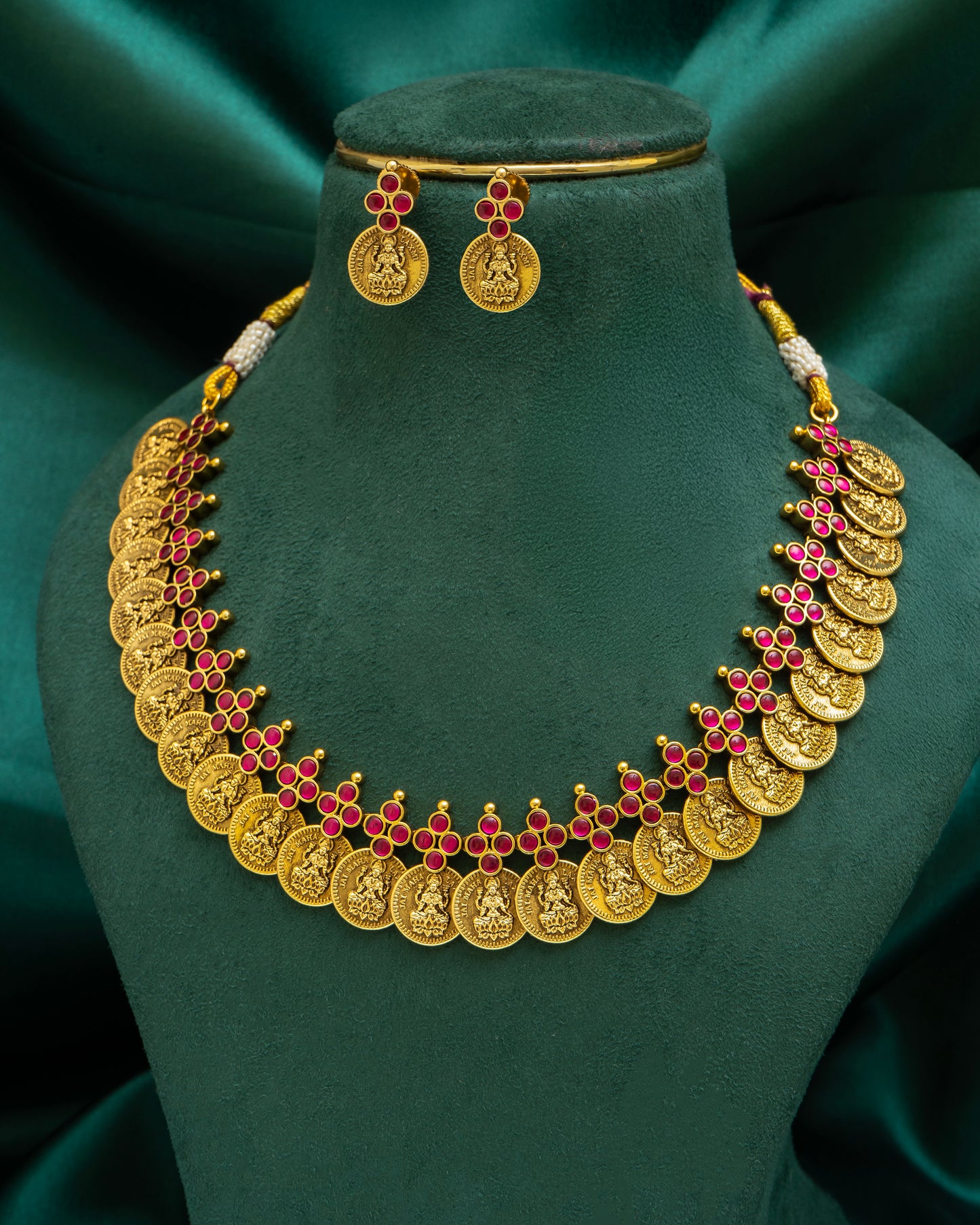 Antique Jadau Kasu Mala with Earrings (Short)