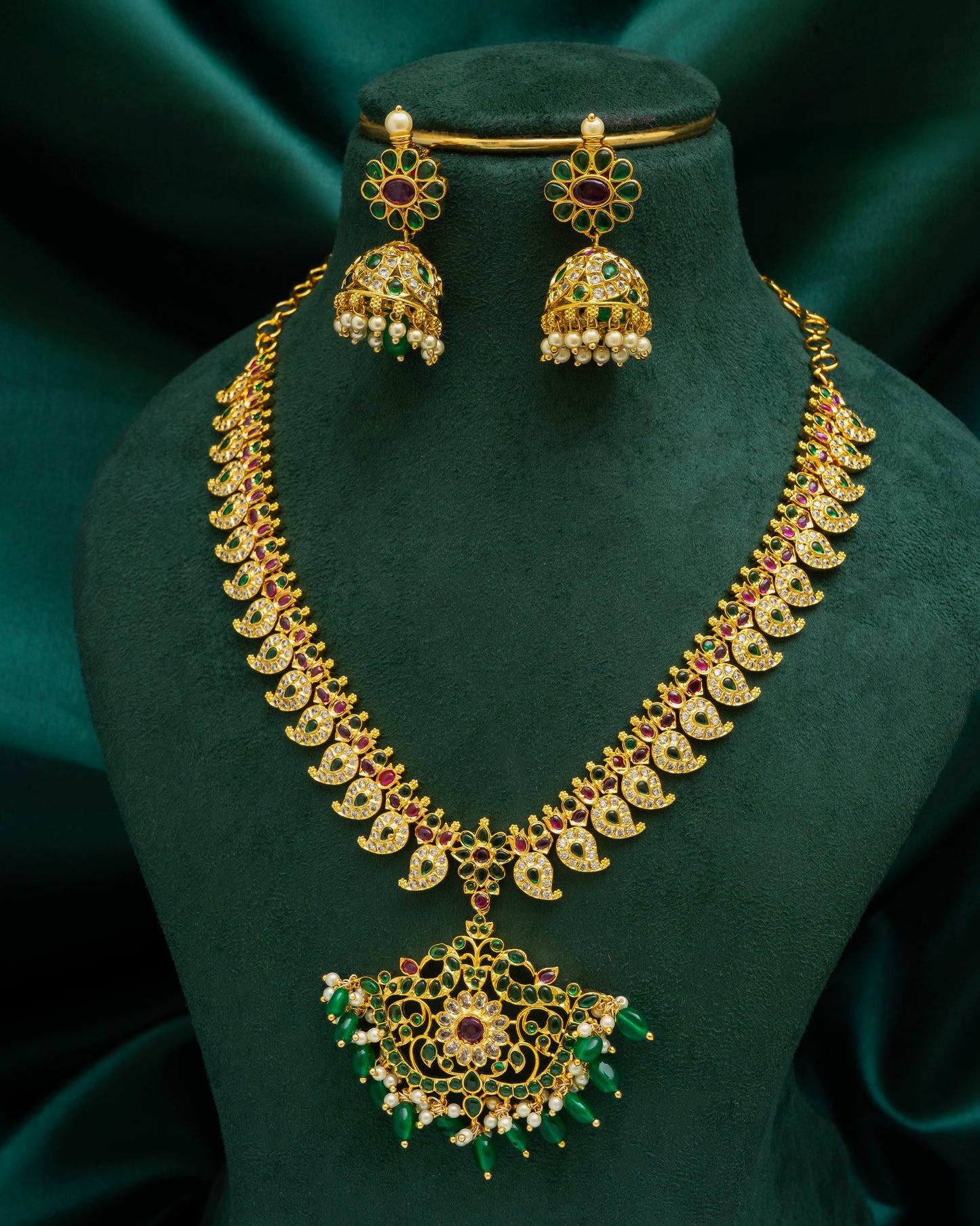 Gold-Toned Mango Necklace set with Jhumkas