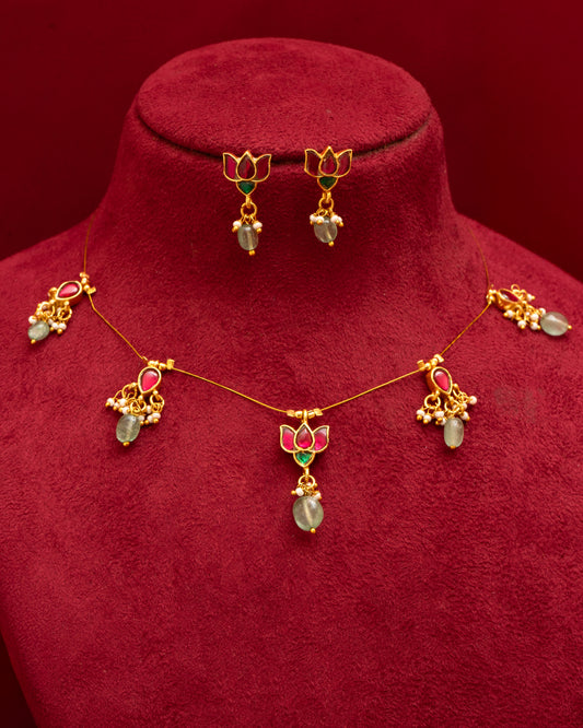 Handmade Jadau Necklace with Earrings