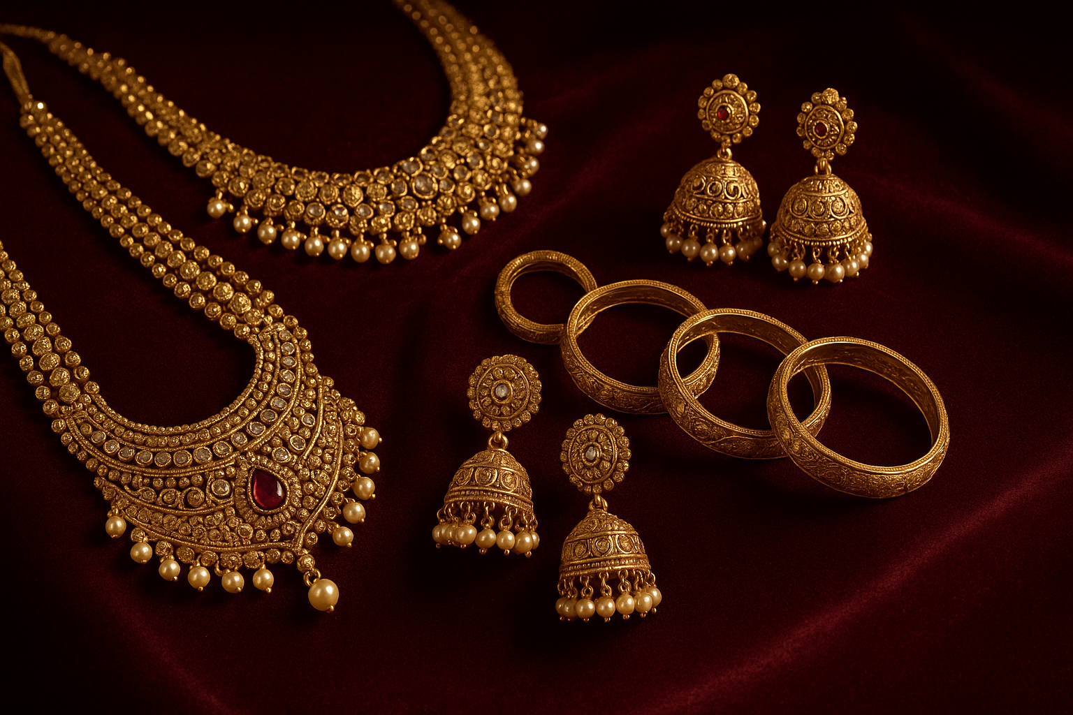 necklaces, bangles and jhumkas